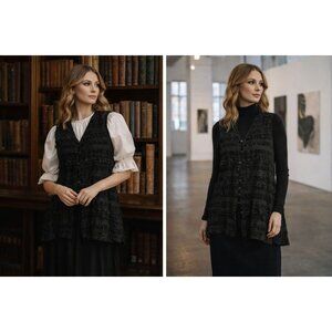 VTG Maggie Lawrence Black Vest 26/28 Velvet lace Ruffle Witchy Whimsygoth